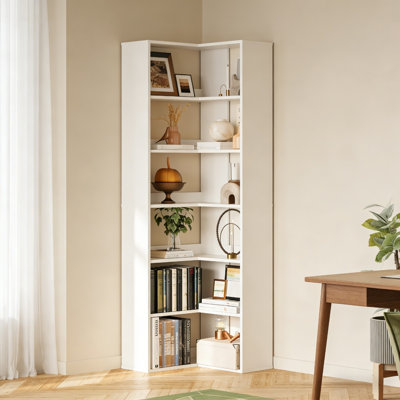 6-tier Corner Bookshelf With Baffles, L Shaped Tall Bookcases, 6-tier Bookshelf And Bookcase With Open Storage For Home Office