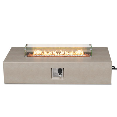 56"W Outdoor Concrete Propane Fire Pit Table With Glass Wind Guard