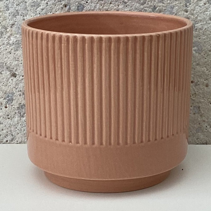 Pot de fleurs cylindrique côtelé beige brillant, H 4,7 po x l 4,7 po x P 4,3 po, Beige