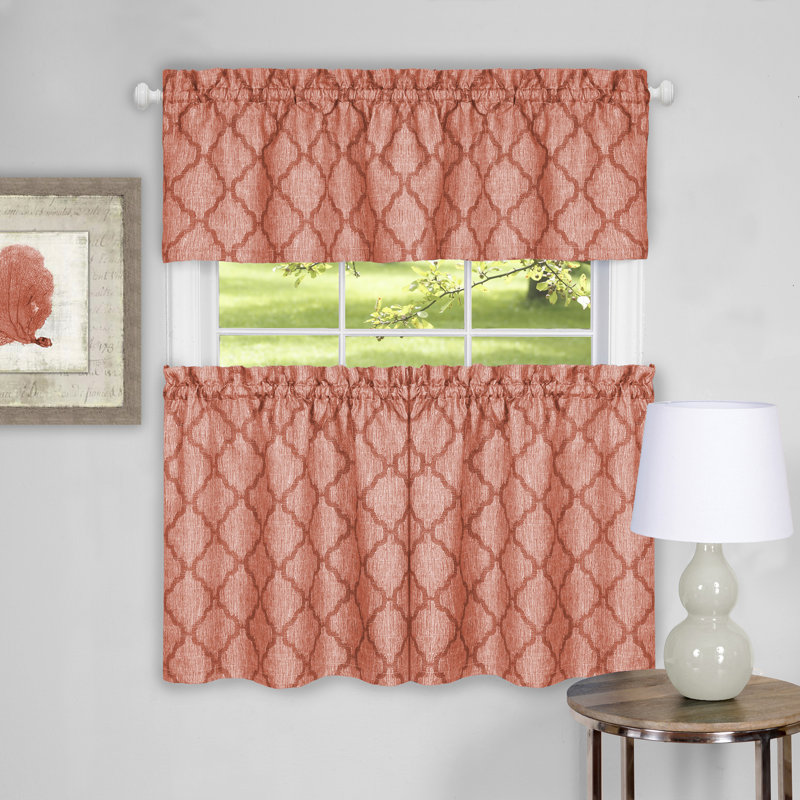 Orange Geometric Trellis 58'' Rod Pocket Window Valance