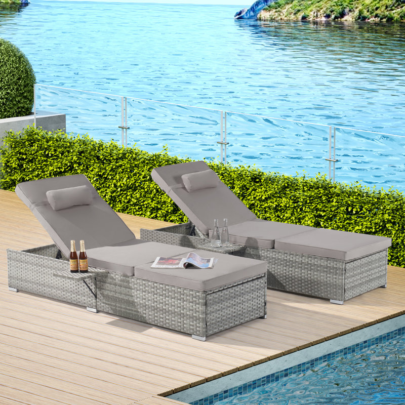 Méridiennes d'extérieur pour la cour arrière - Coussin de chaise de piscine réglable et rembourré, Gris clair