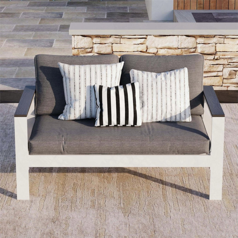 Causeuse de terrasse en aluminium 52,95 po avec accoudoirs et coussins en bois