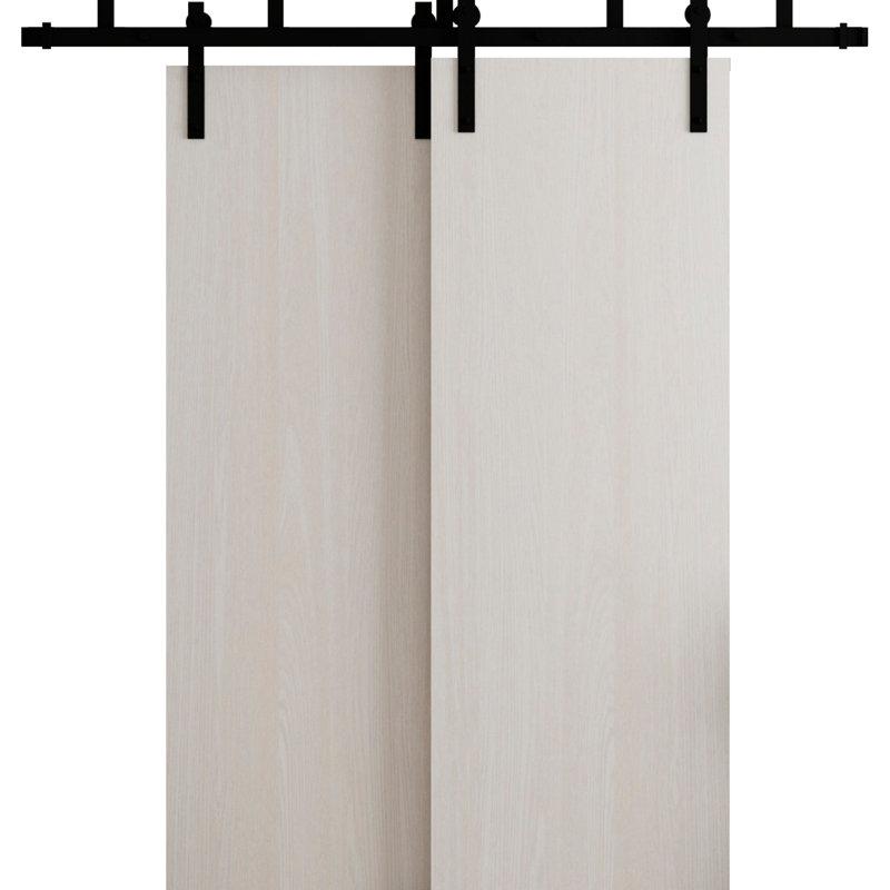 Portes de grange coulissantes pour garde-robe de grange - ESSENTIEL 8001 - Ensemble de quincaillerie de rails modernes de 6,6 pi - Portes de garde-robe de chambre en bois massif