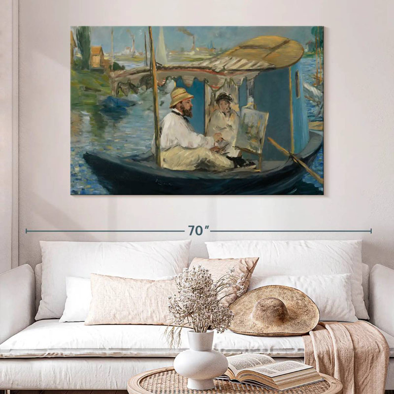 Leisha Claude Monet dans son bateau-atelier, H 34 po x l 51 po