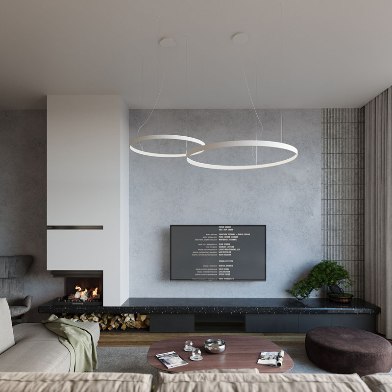 1 - Light LED Geometric Pendant, 3000K, White, 150cm H x 110cm W x 110cm D