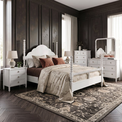 Coulson 6-Piece Bedroom Set: Queen Poster Bed with 3 Interchangeable Post Heights, Dresser, Mirror, 2 Nightstands, and Chest, White Finish