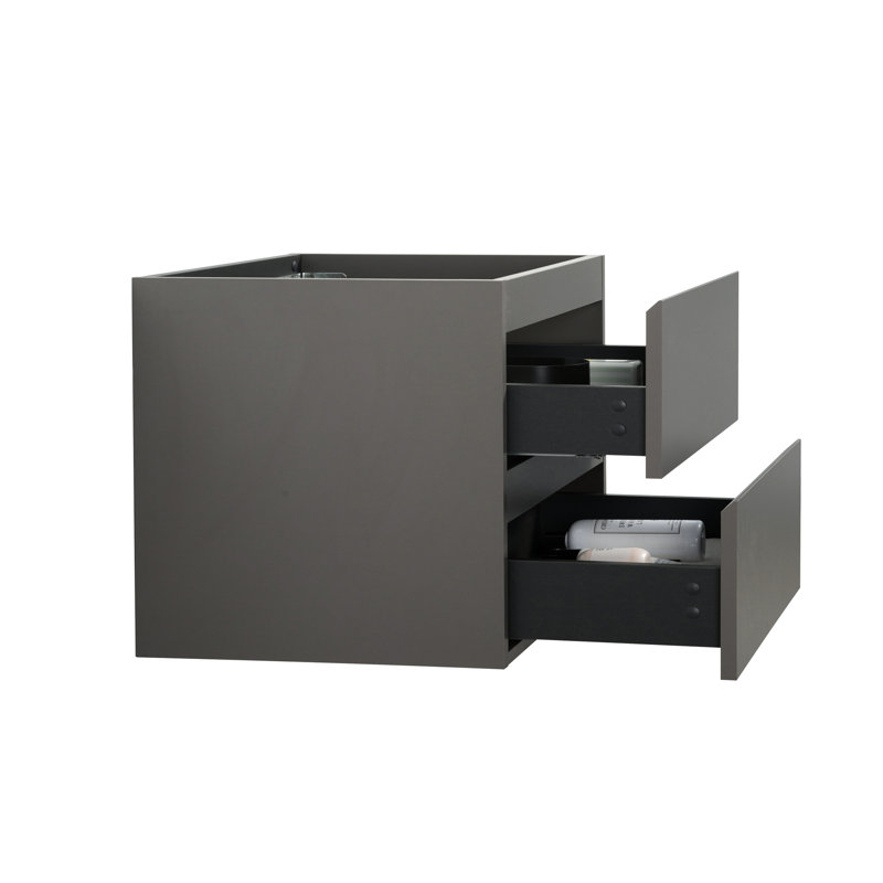 Armoire murale sans bassin en gris, 2 tiroirs pré-assemblés, glissières de tiroir silencieuses, double option d'organisation améliorée - solution de rangement grise pour améliorer la qualité
