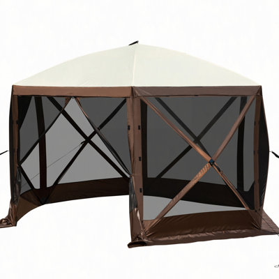 Tente de camping avec moustiquaire de camping, 12 * 12 pi, tente abri escamotable à 6 côtés avec fenêtres en filet, sac de transport portable, piquets, grandes tentes d'ombrage pour le camping extérieur, la pelouse et la cour