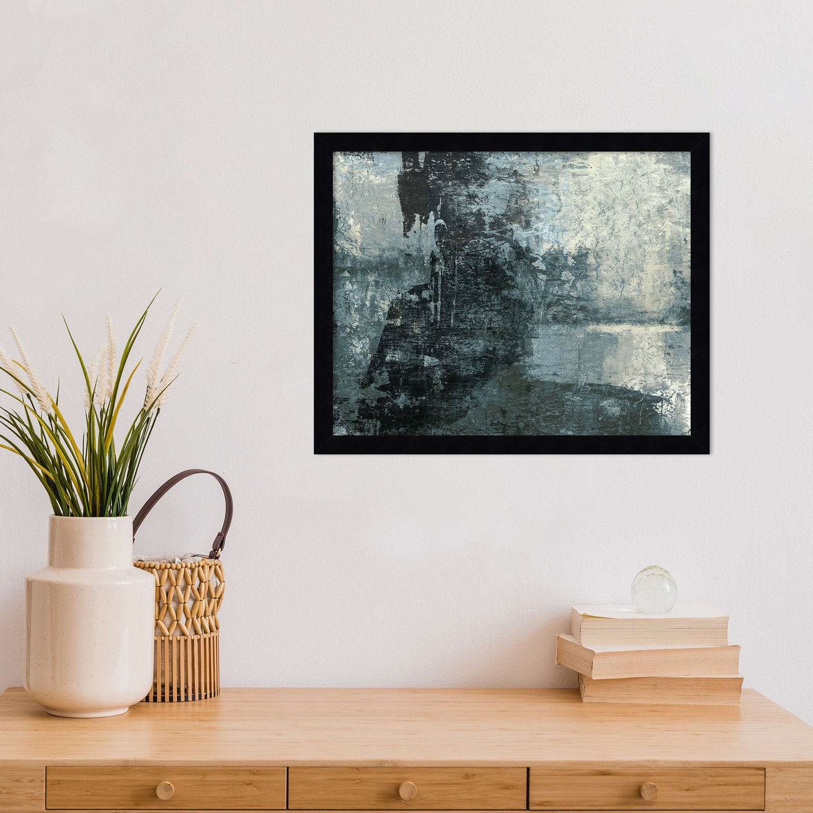 Fresno "Black and Grey and Blue III" Print, 14" H x 17" W, Black