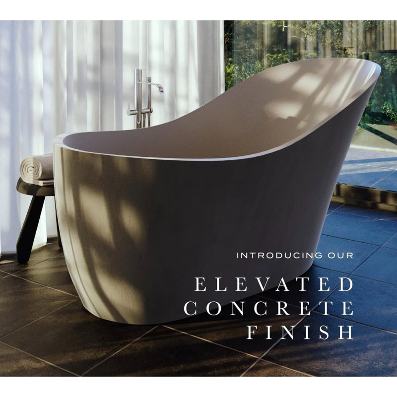 67.3" x 29.7" Freestanding Soaking Cement Bathtub, White 