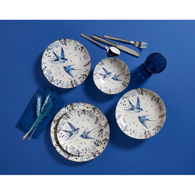 Service de table (24 pièces), Bleu / noir / blanc