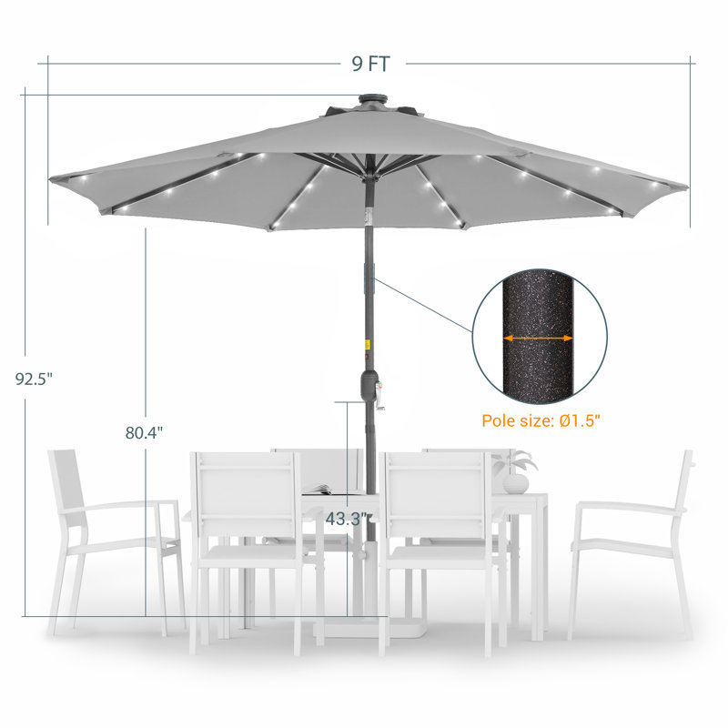  Parasol de marché 9 pi, Gris, H 92,5 po x l 108 po x P 108 po