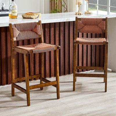 Tabourets de bar en bois massif rustique avec sièges en corde tissés à la main pour îlots de cuisine