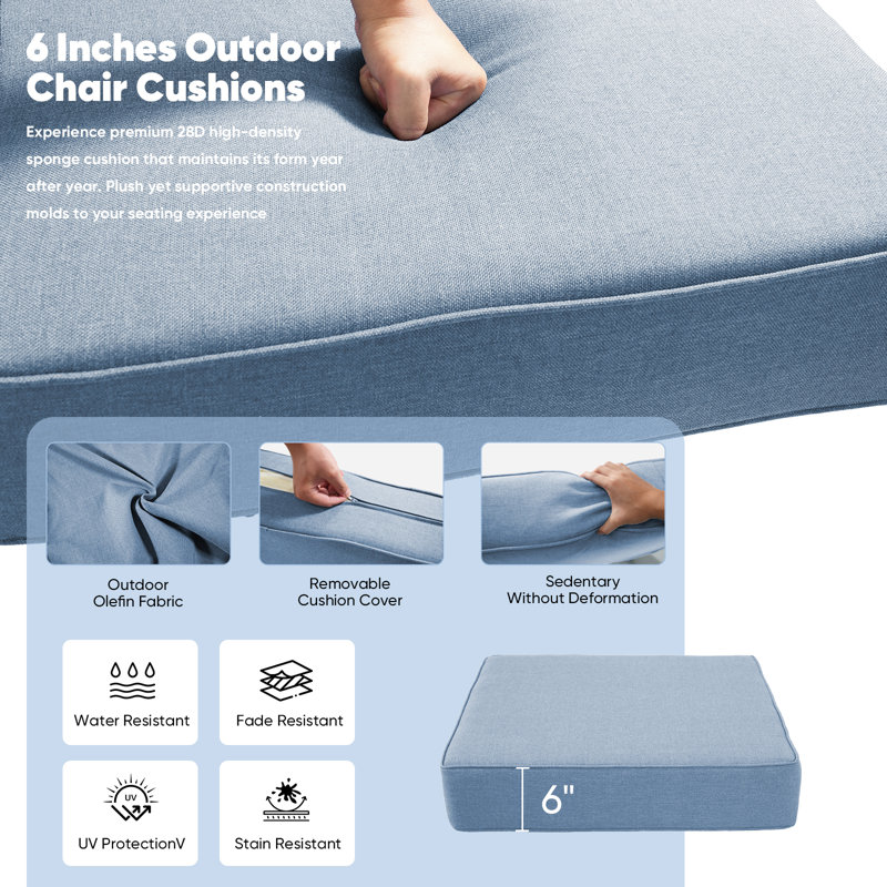 Coussin de siège / dossier de remplacement pour l'extérieur 6 po, 6, L 22 po x P 24 po, Bleu pâle