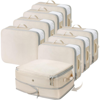 8-Pack Compression Storage Bags With Window Handles, 19L Space Saver Organizer Bags For Clothes, Sweaters, Bedding, And Travel Packing