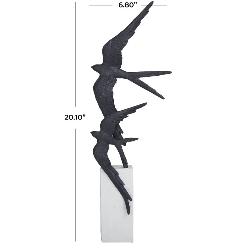 Polystone Bird Decorative Sculpture, Black/White, Two Bird