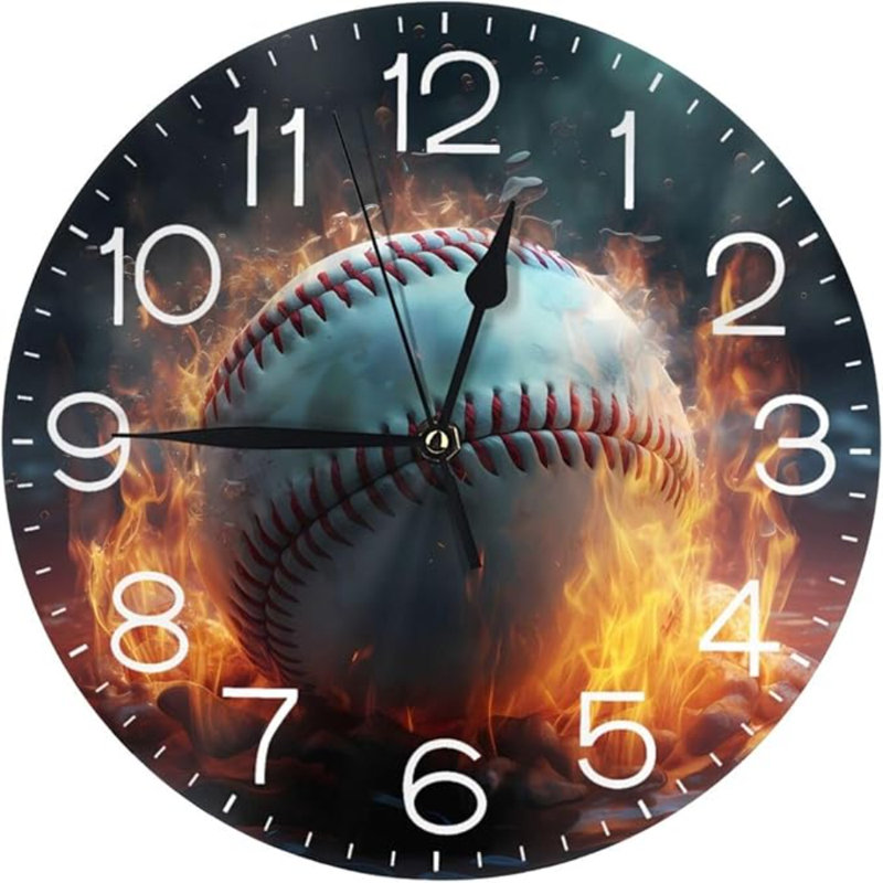 Horloge murale ronde Baseball On Fire