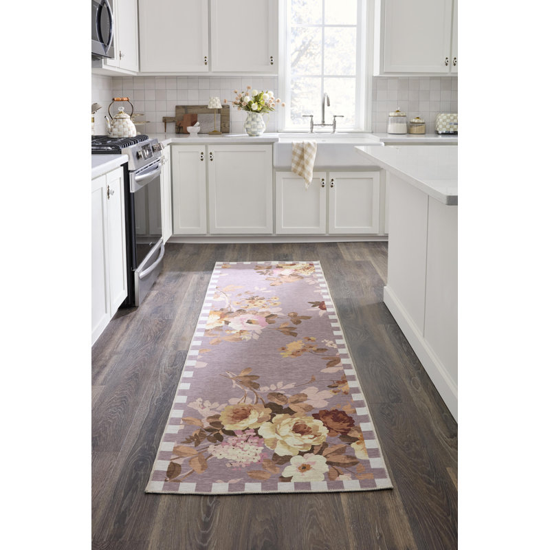 Wild Rose Washable Rug, Taupe, Runner 2'6" x 8'