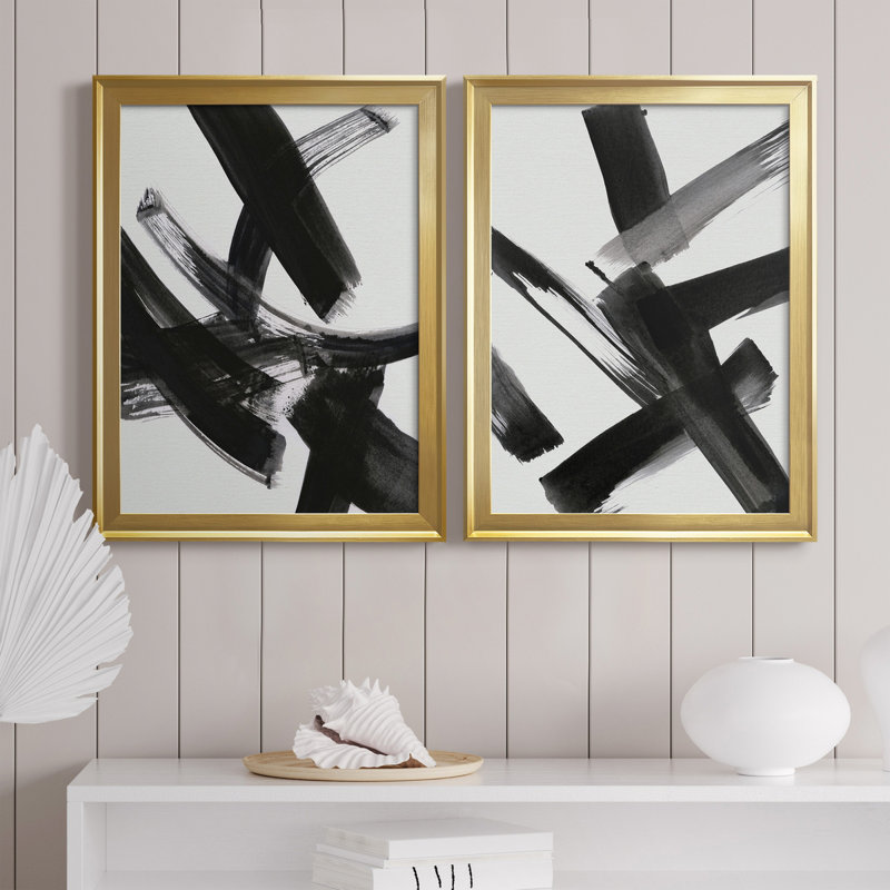 Black Magic I - ensemble de 2 peintures sur toile encadrées, Or, H 22,5 po x l 61 po x P 1,5 po