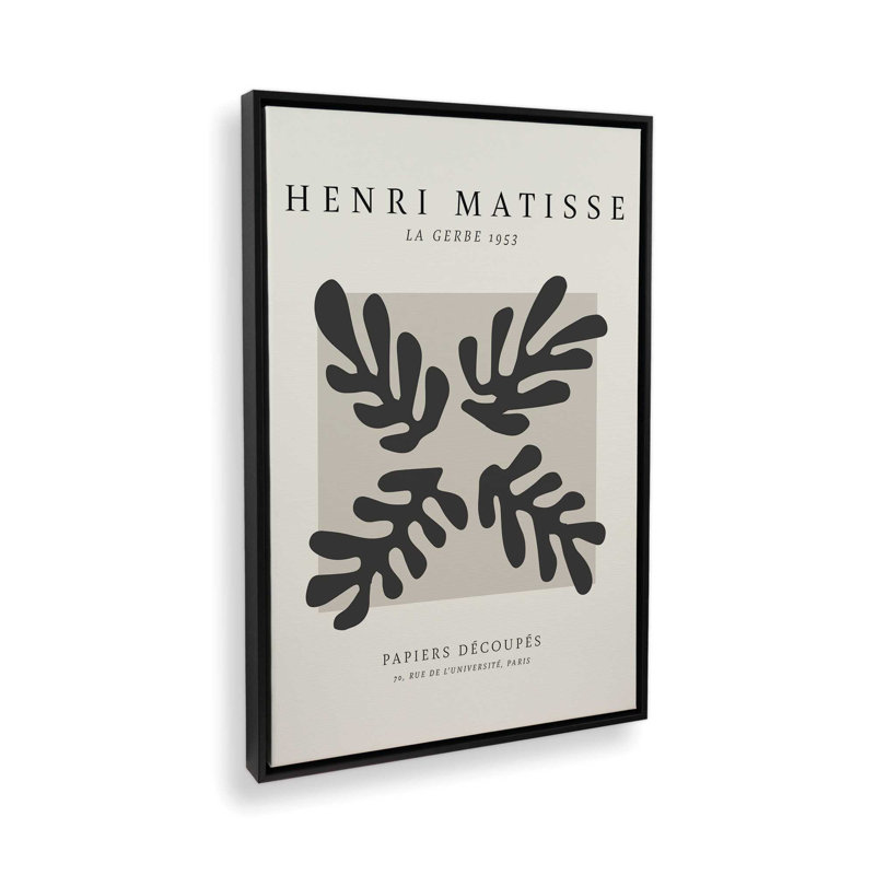 Affiche La Gerbe en noir Matisse, Cadre flottant noir satiné, H 18,75 po x l 12,75 po x P 1,75 po