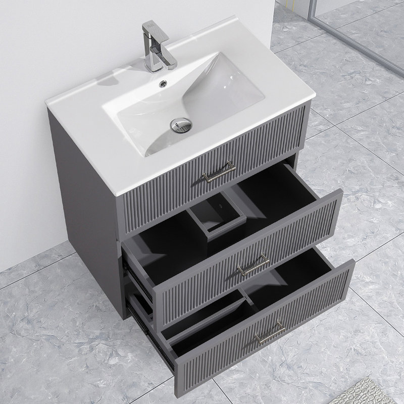 Ensemble de meuble-lavabo 30 po avec lavabo en céramique, meuble de rangement autoportant moderne à 2 tiroirs, meuble-lavabo autoportant 