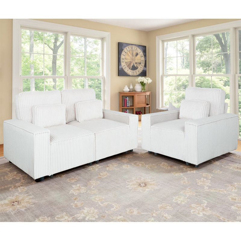 Coleford Accent Chair, Fabric Modern Armchairs, Upholstered Sofa Chair for Living Room, Beige White