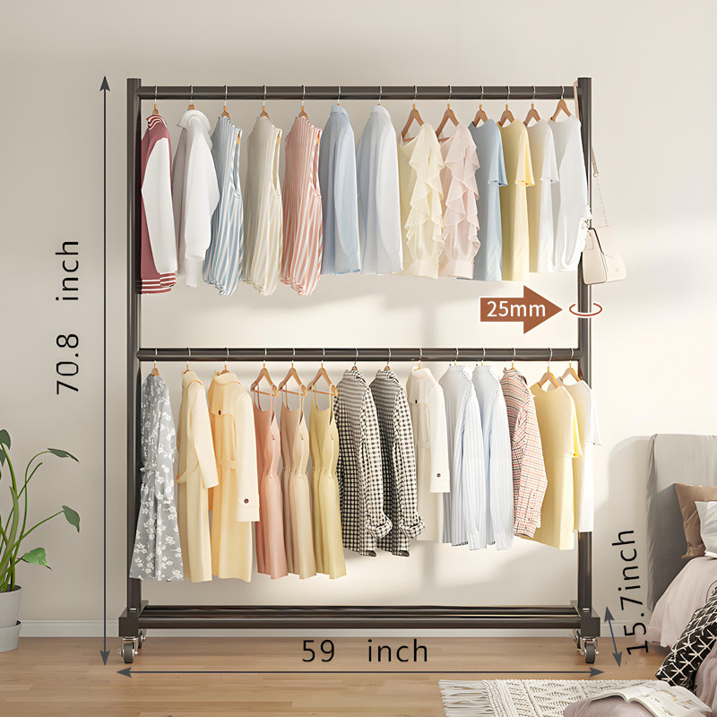 Porte-vêtements à double tringle avec roulettes