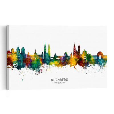 Affiche murale représentant la ligne d'horizon colorée de Nuremberg, une architecture contemporaine abstraite.