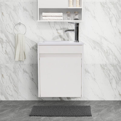 16” Bathroom Vanity Sink Combo For Small Space Wall Mounted Cabinet Set