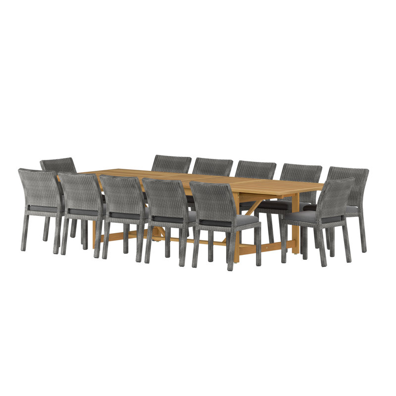 Ensemble repas 13 pièces avec coussins Anautica, Finition pâle, Chaise grise / coussin gris