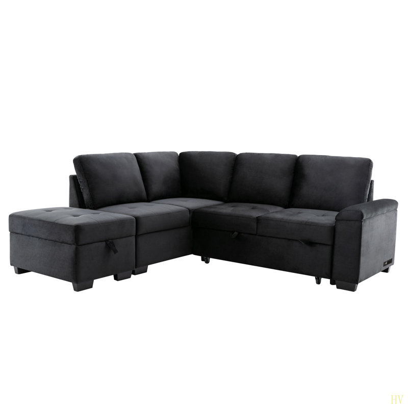 Timitra 3 - Piece Upholstered Sectional, Black Velvet