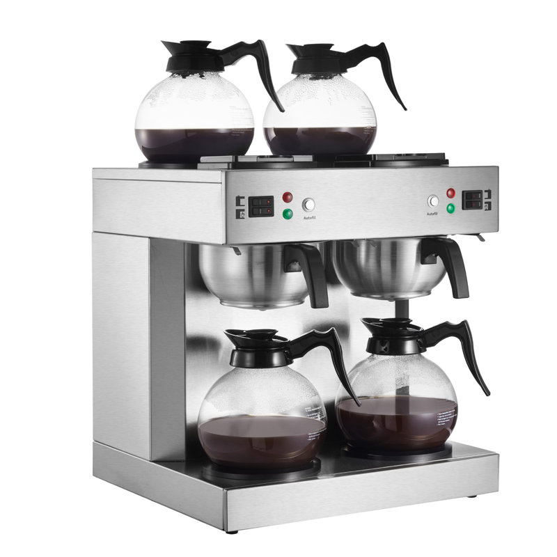 Commercial Drip Coffee Maker, 24 Cups Coffee-Maker Machine with 4 Glass Carafes and 4 Decanter Warmer Plates, Stainless Steel Dual-Head Coffee Brewer, for Restaurant, Office, Coffee Shop & Home