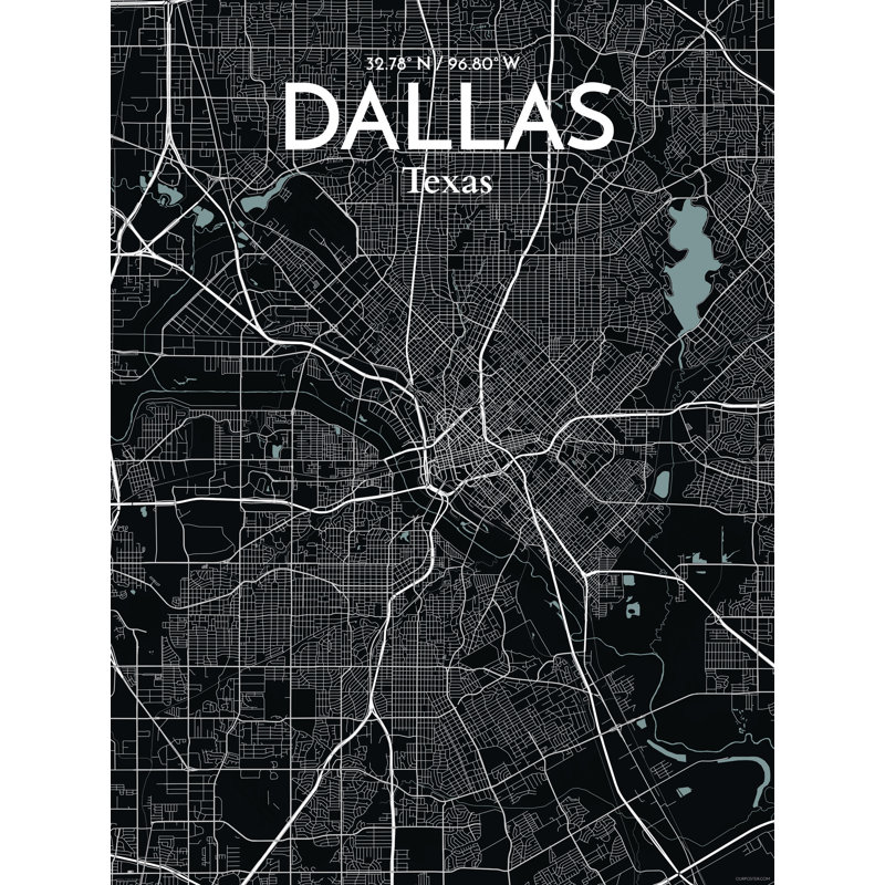 « dallas city map », reproduction d’impression sur affiche en minuit, H 27,6 po x l 19,7 po