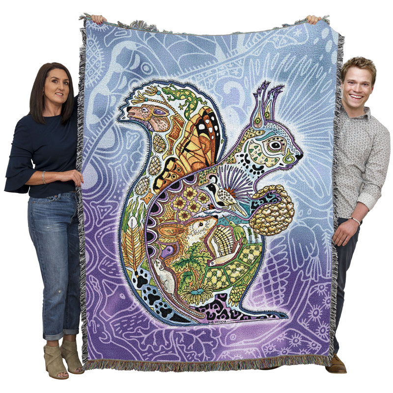 Pure Country Weavers Squirrel Animal Spirits Totem - jeté en coton Sue Coccia tissé à partir de coton - fabriqué aux États-Unis (54 x 72)