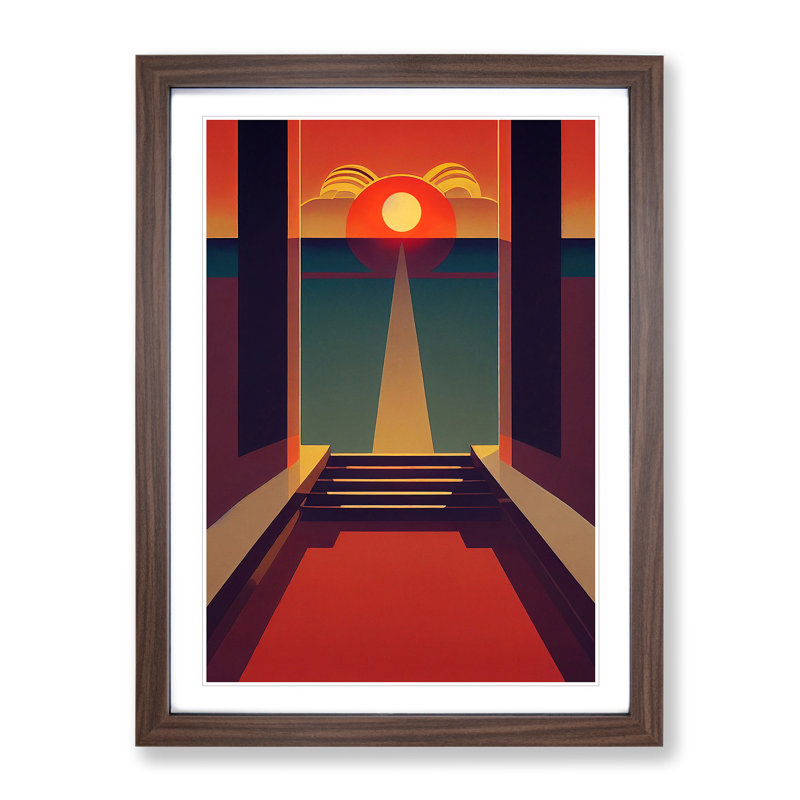 Deco Sunset No.3 - Framed Print, 34cm H x 25cm W x 2cm D, Walnut