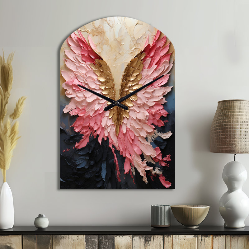 Rose et or ailes d'ange - horloge murale asymétrique abstraite en spirale, Moyenne