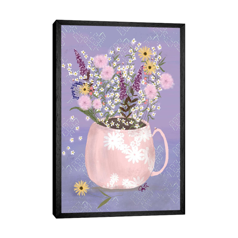 Wildflower Vase I by Joy Laforme - Painting on Canvas, 101.6cm H x 66.04cm W x 3.81cm D, Black Framed
