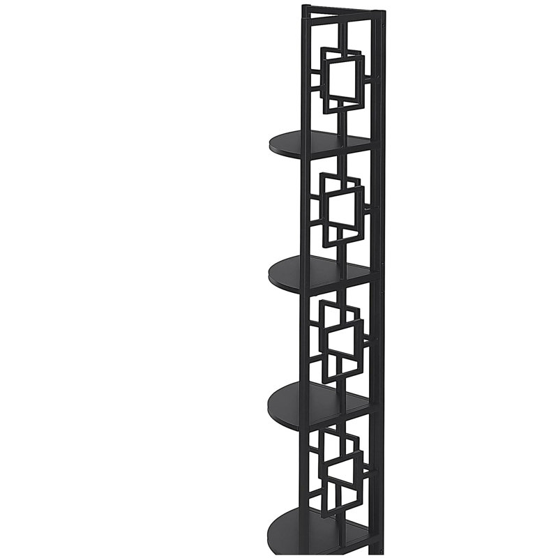 Étagère d'angle à 4 niveaux avec structure en métal noir, conception peu encombrante pour le bureau ou la chambre à coucher