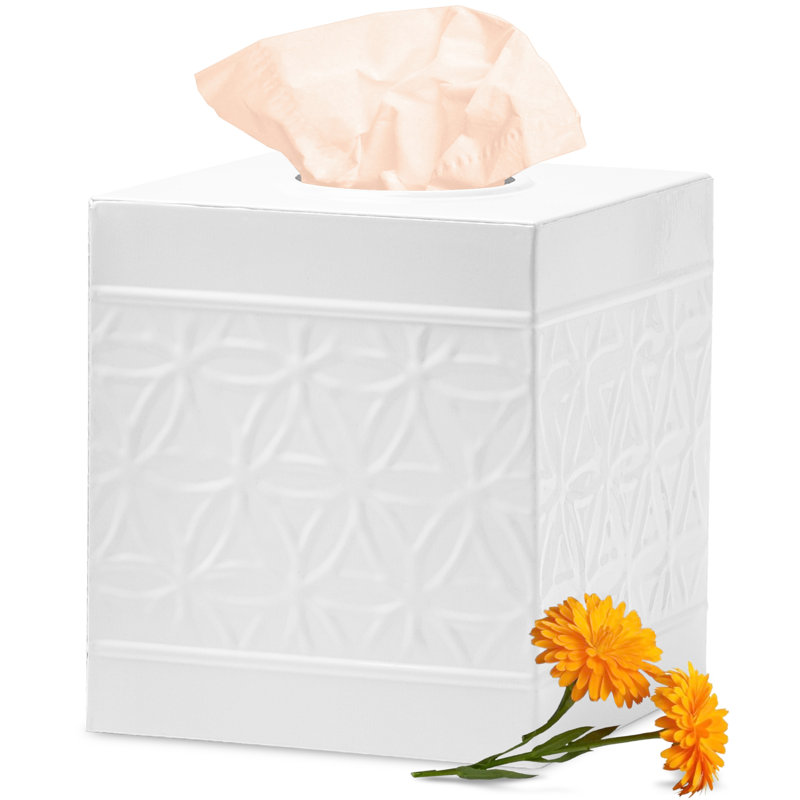 Autumn Alley Tissue Box Cover in Metal, White