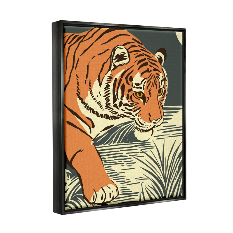 «Bungalow Rose Contemporary Tiger Jungle Nature» par Ziwei Li, Cadre flottant noir de jais, H 21 po x l 17 po x P 1,7 po