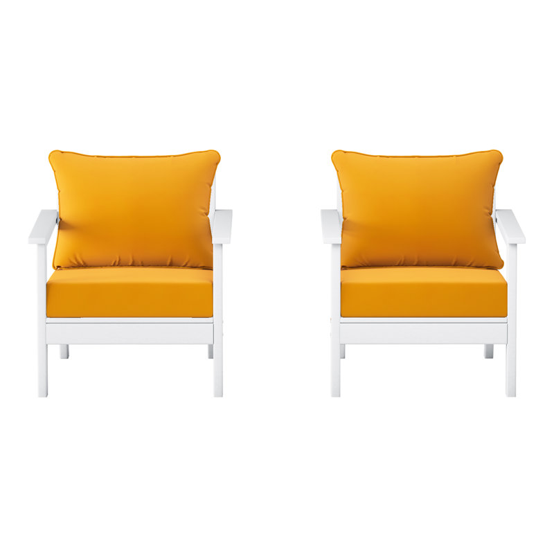 Chaise profonde avec coussins (ensemble de 2), Jaune, Blanc
