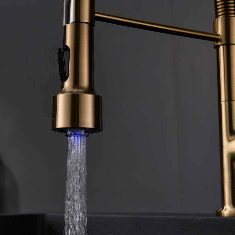 Led Kitchen Faucet With Pull-Down , Gold Single Single-Lever, 360 Rotation, Stream And Spray Modes For Modern, Contemporary Kitchens, Sinks, Faucets, Appliances, Accessories Decoration Pull Down