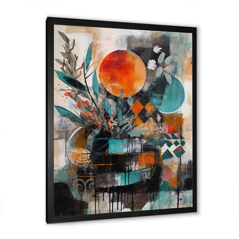 Libération artistique verte et orange de Luisarmando sur toile, Cadre photo noir, H 20 po x l 12 po x P 1 po