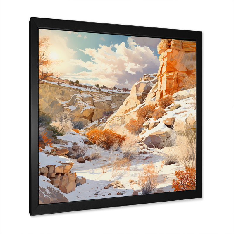 Canyon Winter Scenery sur toile, Cadre simple noir, H 36 po x l 36 po x P 1,5 po