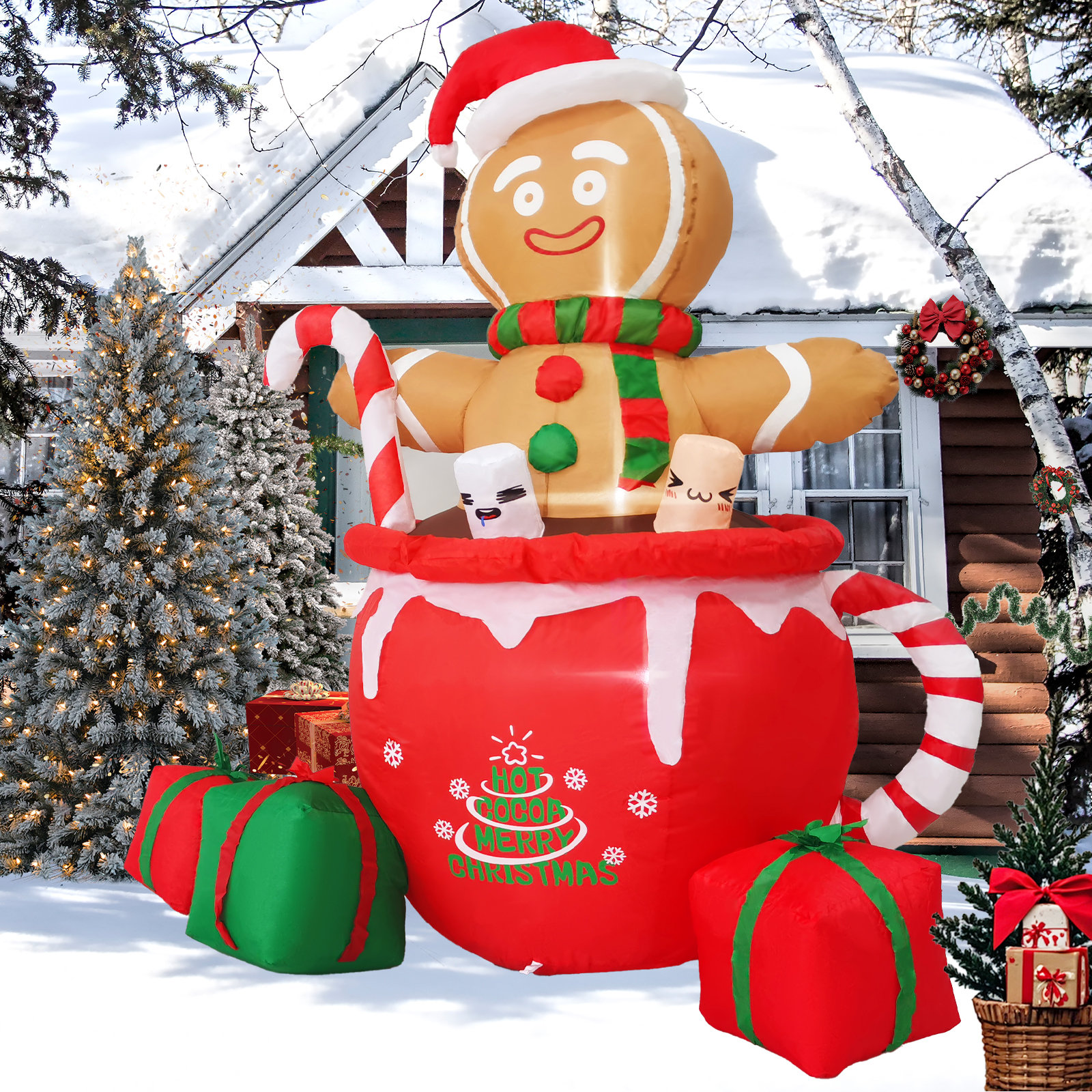 Gingerbread Holiday Inflatables The Holiday Aisle® 6ft Gingerbread Christmas Inflatable Outdoor ...