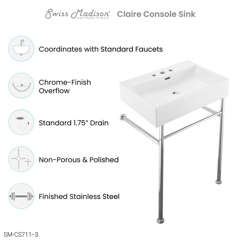Lavabo console Claire, Blanc / Chrome