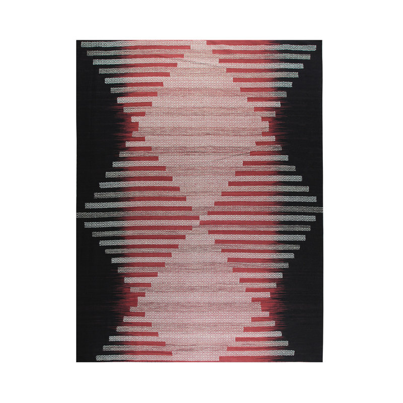 Tapis rouge en laine tissé à plat rouge / noir Arreonna, Rectangle 6 pi x 9 pi