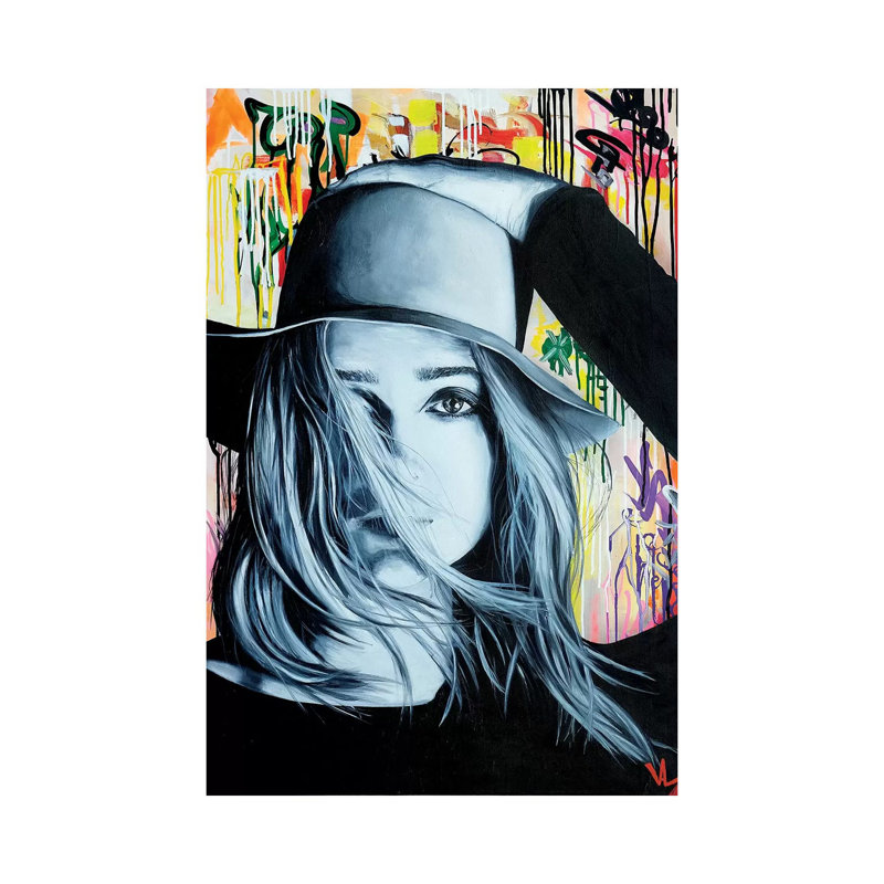 Hat Face 1 Piece Painting on Canvas, 101.6cm H x 66.04cm W x 3.81cm D, Wrapped Canvas