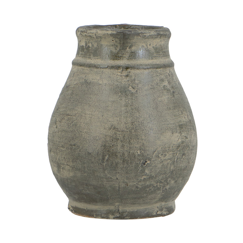 8.5X7x9" Rounded Terracotta Pitcher Vase With Earthy Green Finish