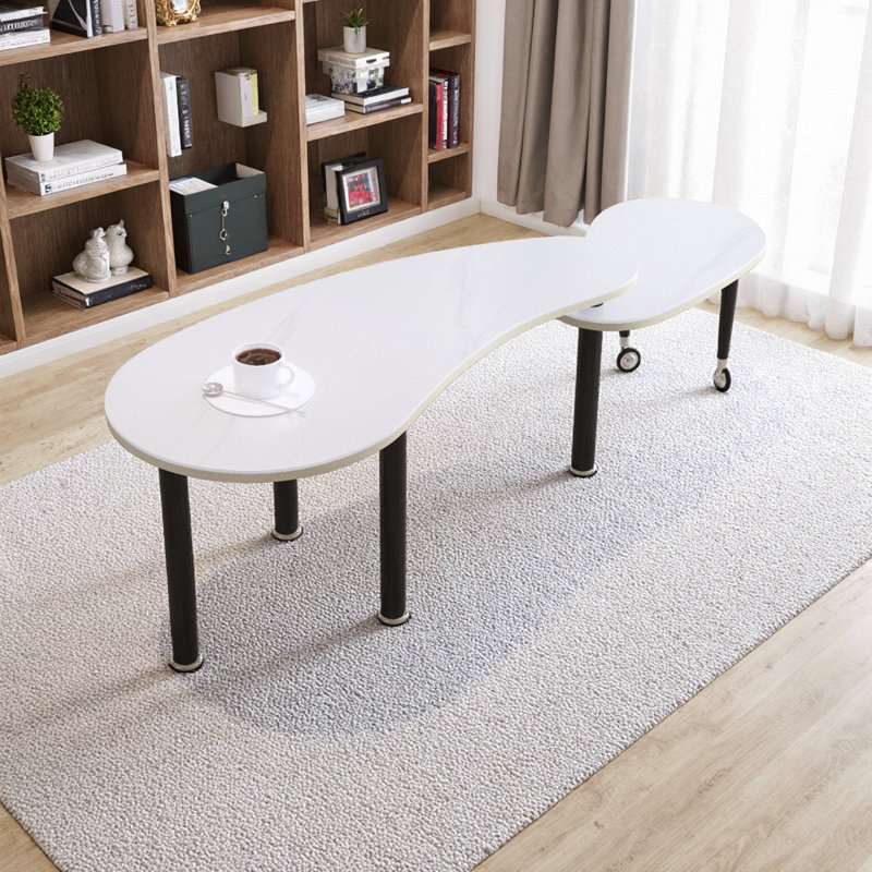 Modern Rotatable Nesting Coffee Table for Smart Space Saving, White+Black, Oval